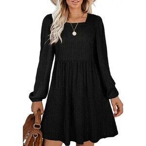 Knit Dress Square Neck Long Sleeve Knee Length Babydoll Dress Sz M